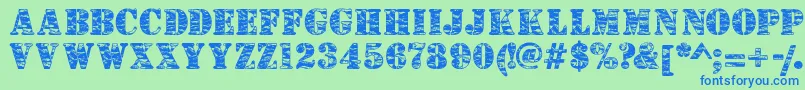 Camouflagej-Schriftart – Blaue Schriften auf grünem Hintergrund