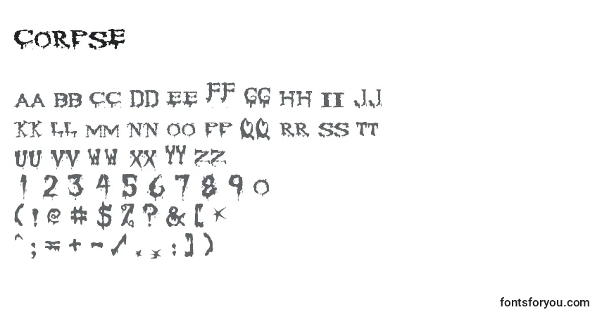 Fuente Corpse - alfabeto, números, caracteres especiales