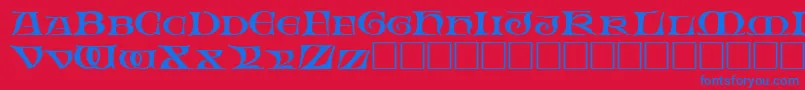 FableRegular-Schriftart – Blaue Schriften auf rotem Hintergrund