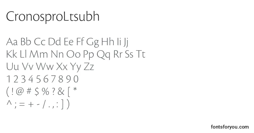 Czcionka CronosproLtsubh – alfabet, cyfry, specjalne znaki