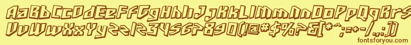 フォントSfJunkCultureShadedOblique – 茶色の文字が黄色の背景にあります。