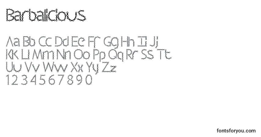 A fonte Barbalicious – alfabeto, números, caracteres especiais