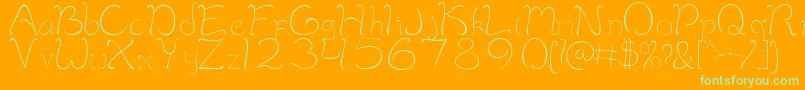 MaimelanieRegular-Schriftart – Grüne Schriften auf orangefarbenem Hintergrund