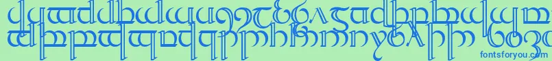 Quencap2-Schriftart – Blaue Schriften auf grünem Hintergrund