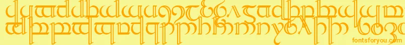 Quencap2-Schriftart – Orangefarbene Schriften auf gelbem Hintergrund