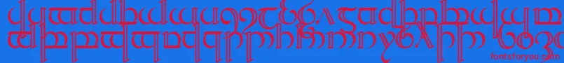 Quencap2-Schriftart – Rote Schriften auf blauem Hintergrund