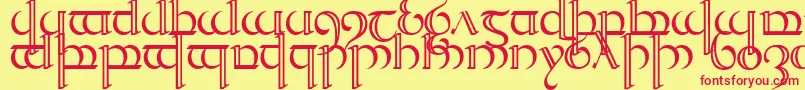 Quencap2-Schriftart – Rote Schriften auf gelbem Hintergrund