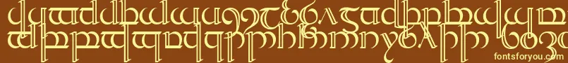Quencap2-fontti – keltaiset fontit ruskealla taustalla