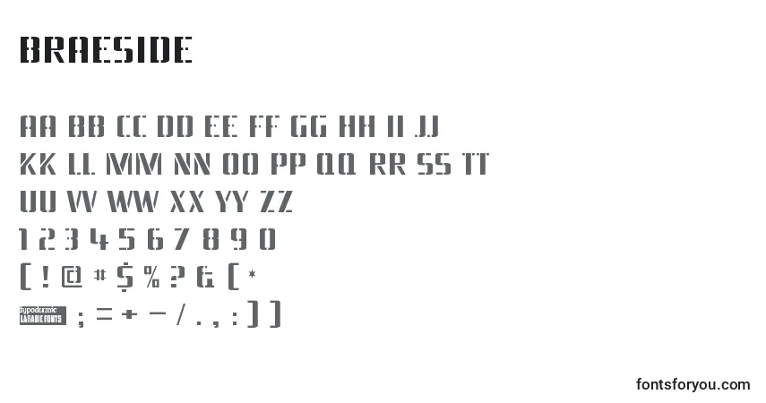 A fonte Braeside – alfabeto, números, caracteres especiais