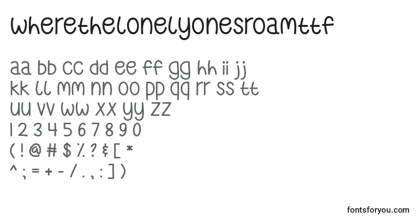 Czcionka WhereTheLonelyOnesRoamTtf – alfabet, cyfry, specjalne znaki