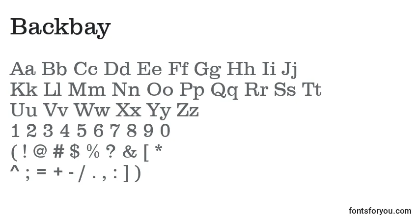 Schriftart Backbay – Alphabet, Zahlen, spezielle Symbole