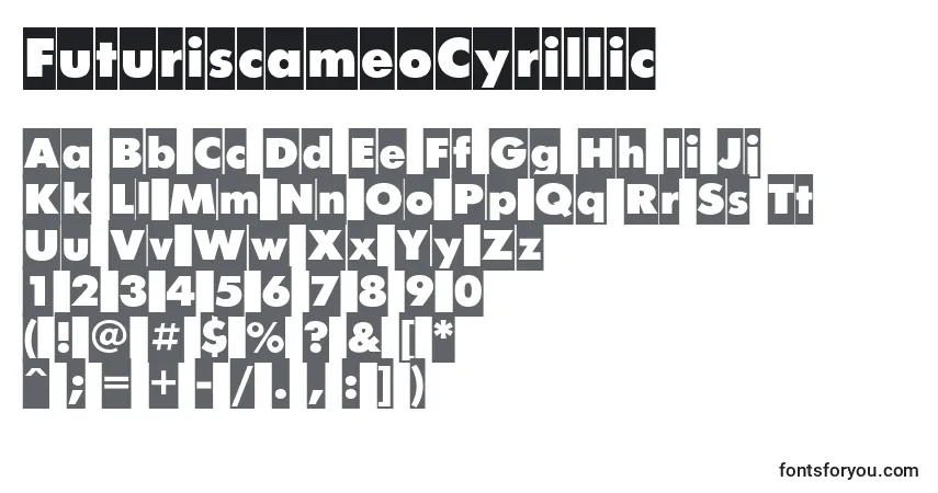 A fonte FuturiscameoCyrillic – alfabeto, números, caracteres especiais