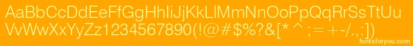 Swiss721LightBt-Schriftart – Gelbe Schriften auf orangefarbenem Hintergrund