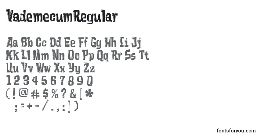 A fonte VademecumRegular – alfabeto, números, caracteres especiais