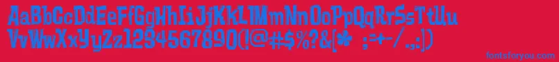 VademecumRegular-Schriftart – Blaue Schriften auf rotem Hintergrund