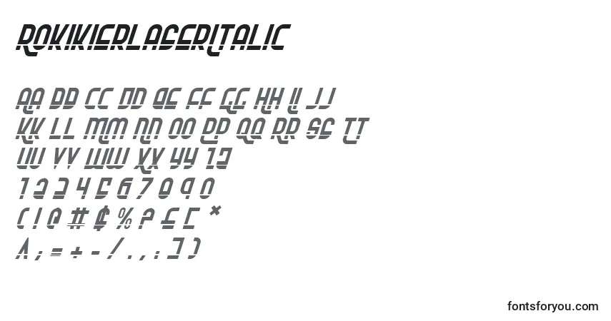 Шрифт RokikierLaserItalic – алфавит, цифры, специальные символы