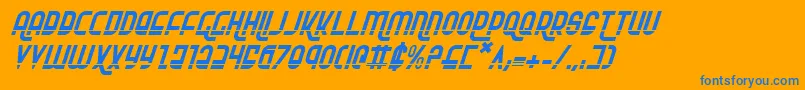 RokikierLaserItalic-Schriftart – Blaue Schriften auf orangefarbenem Hintergrund