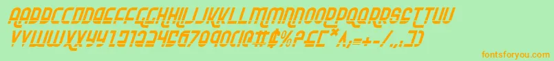 フォントRokikierLaserItalic – オレンジの文字が緑の背景にあります。