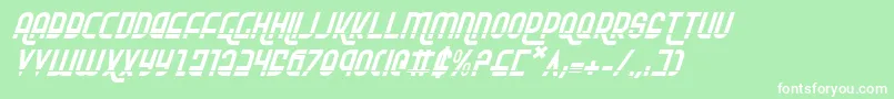 RokikierLaserItalic-fontti – valkoiset fontit vihreällä taustalla
