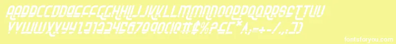 RokikierLaserItalic-fontti – valkoiset fontit keltaisella taustalla
