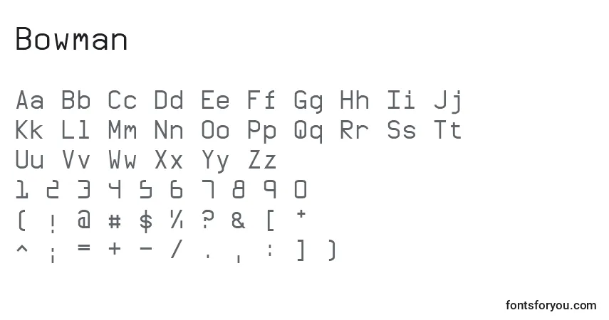 Шрифт Bowman – алфавит, цифры, специальные символы
