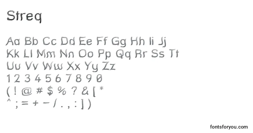 characters of streq font, letter of streq font, alphabet of  streq font