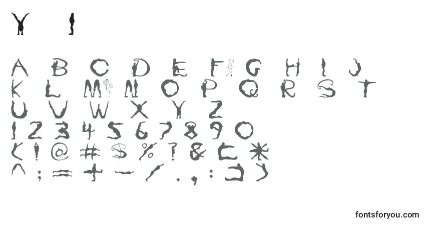 Czcionka Yoga1 – alfabet, cyfry, specjalne znaki