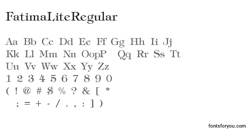 Czcionka FatimaLiteRegular – alfabet, cyfry, specjalne znaki