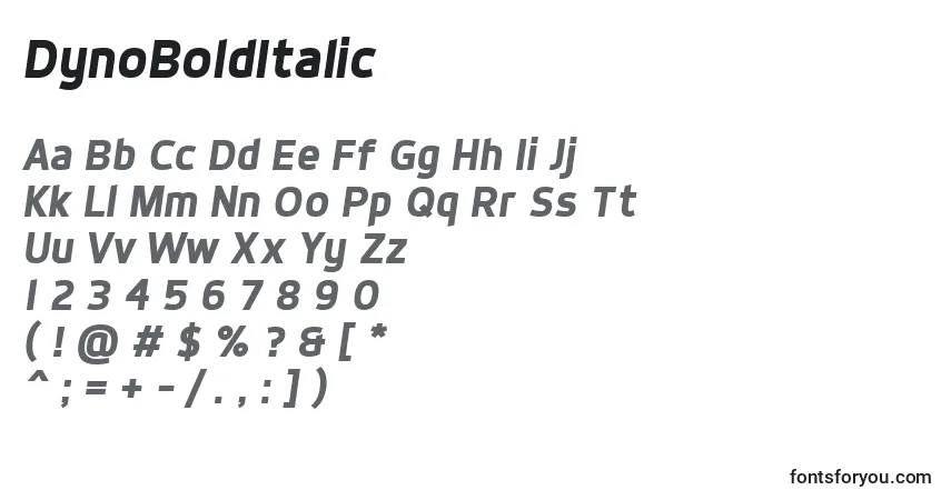 Czcionka DynoBoldItalic – alfabet, cyfry, specjalne znaki