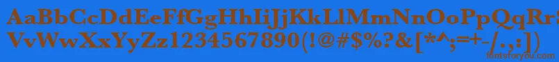 フォントUrwbaskertextbolwid – 茶色の文字が青い背景にあります。