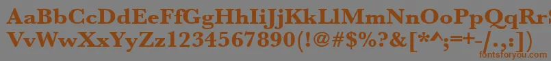 フォントUrwbaskertextbolwid – 茶色の文字が灰色の背景にあります。