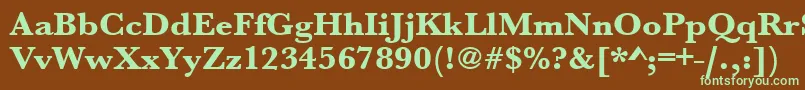 フォントUrwbaskertextbolwid – 緑色の文字が茶色の背景にあります。