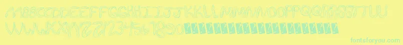 フォントWurmfun – 黄色い背景に緑の文字