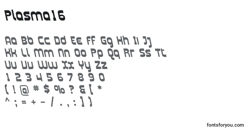 A fonte Plasma16 – alfabeto, números, caracteres especiais