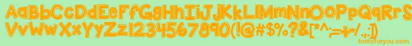 フォントKbdunktank – オレンジの文字が緑の背景にあります。