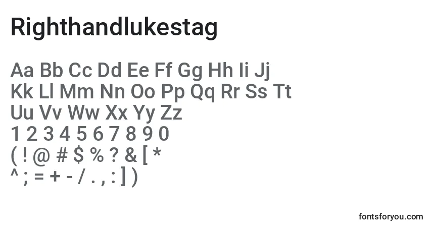 Czcionka Righthandlukestag – alfabet, cyfry, specjalne znaki