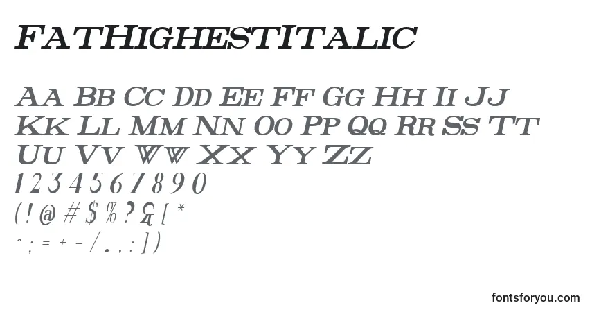 A fonte FatHighestItalic – alfabeto, números, caracteres especiais