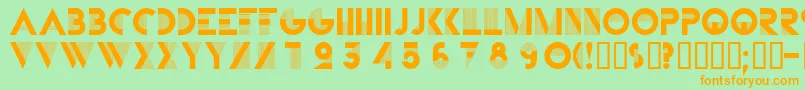 フォントBifur ffy – オレンジの文字が緑の背景にあります。