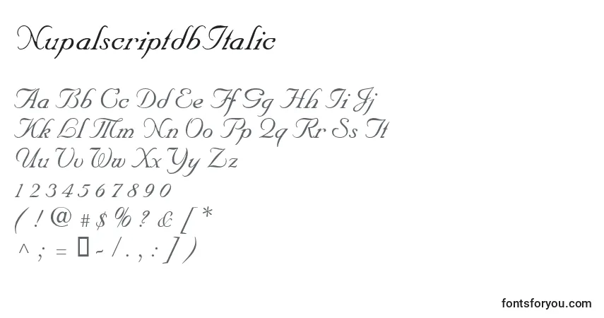 Шрифт NupalscriptdbItalic – алфавит, цифры, специальные символы