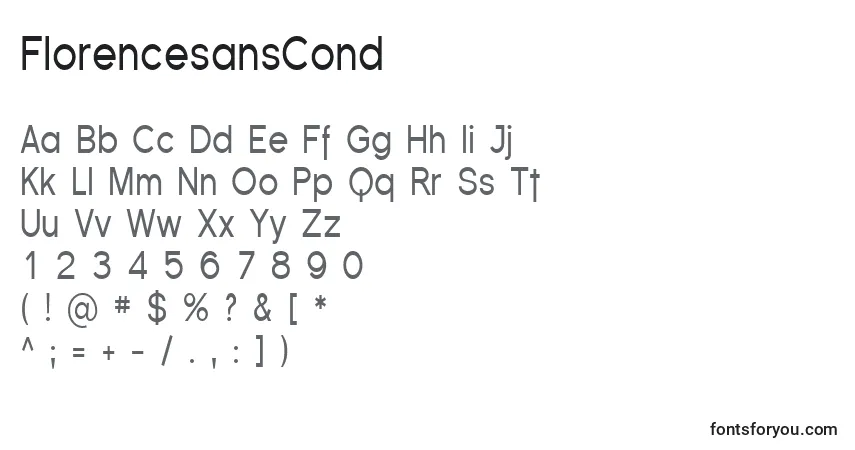 Czcionka FlorencesansCond – alfabet, cyfry, specjalne znaki