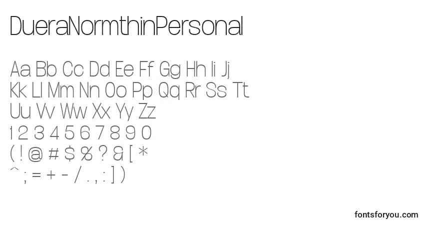 DueraNormthinPersonal-fontti – aakkoset, numerot, erikoismerkit