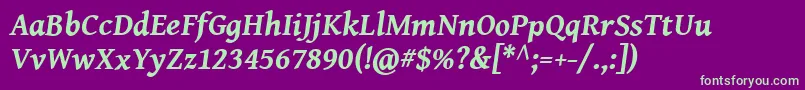 GentiumBookBasicBoldItalic Font – Green Fonts on Purple Background