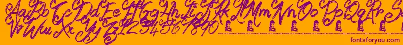 Booday-Schriftart – Violette Schriften auf orangefarbenem Hintergrund