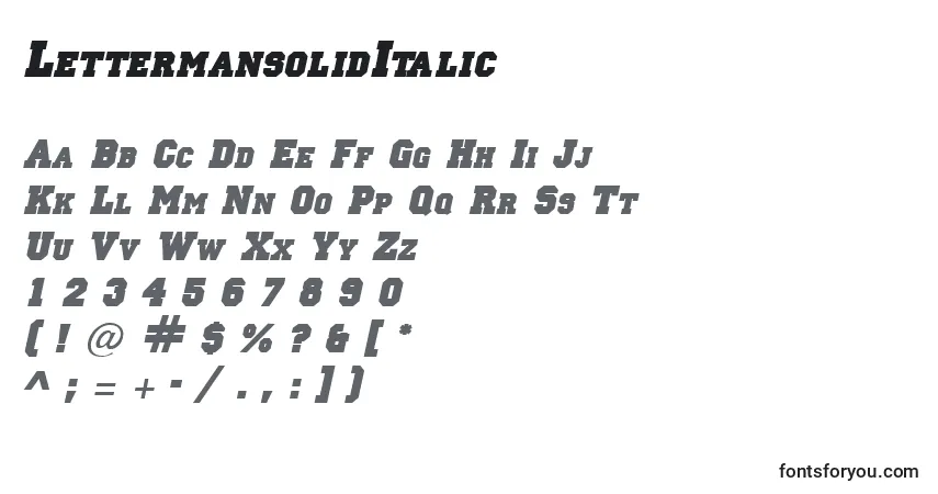 Шрифт LettermansolidItalic – алфавит, цифры, специальные символы