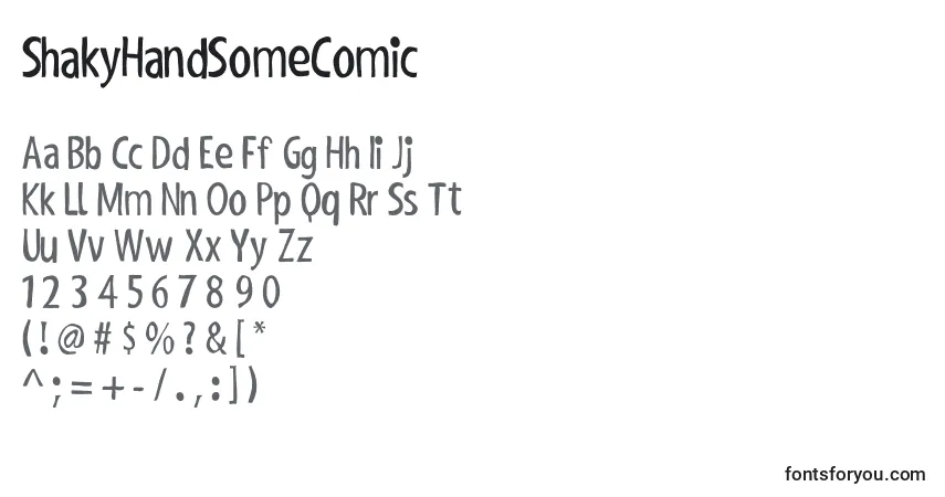 A fonte ShakyHandSomeComic – alfabeto, números, caracteres especiais