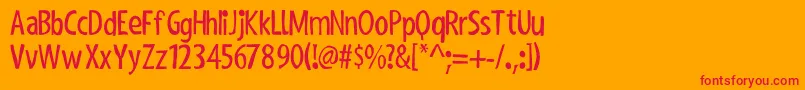 ShakyHandSomeComic-Schriftart – Rote Schriften auf orangefarbenem Hintergrund