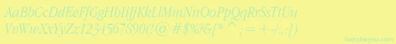 Applegaramond Lightitalic-Schriftart – Grüne Schriften auf gelbem Hintergrund