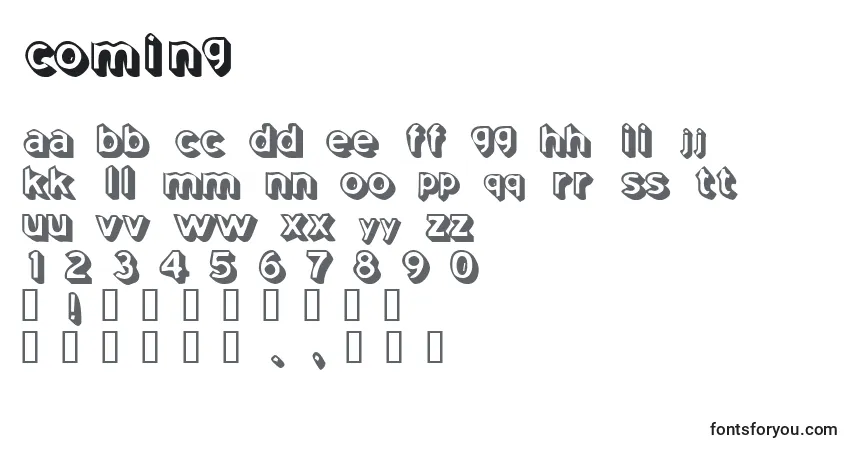 Czcionka Coming – alfabet, cyfry, specjalne znaki