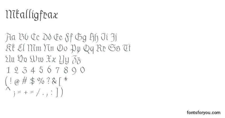 A fonte Mkalligfrax – alfabeto, números, caracteres especiais