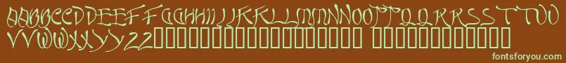フォントQuasi – 緑色の文字が茶色の背景にあります。